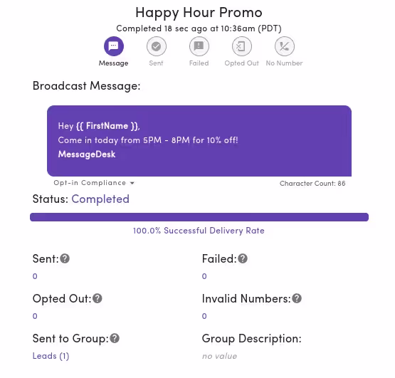 text message delivery report