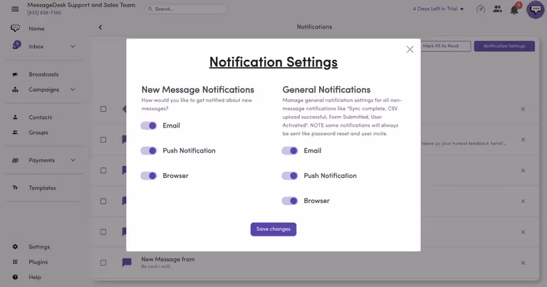 messagedesk notifications center