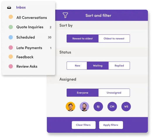 MessageDesk sort and filter functionality