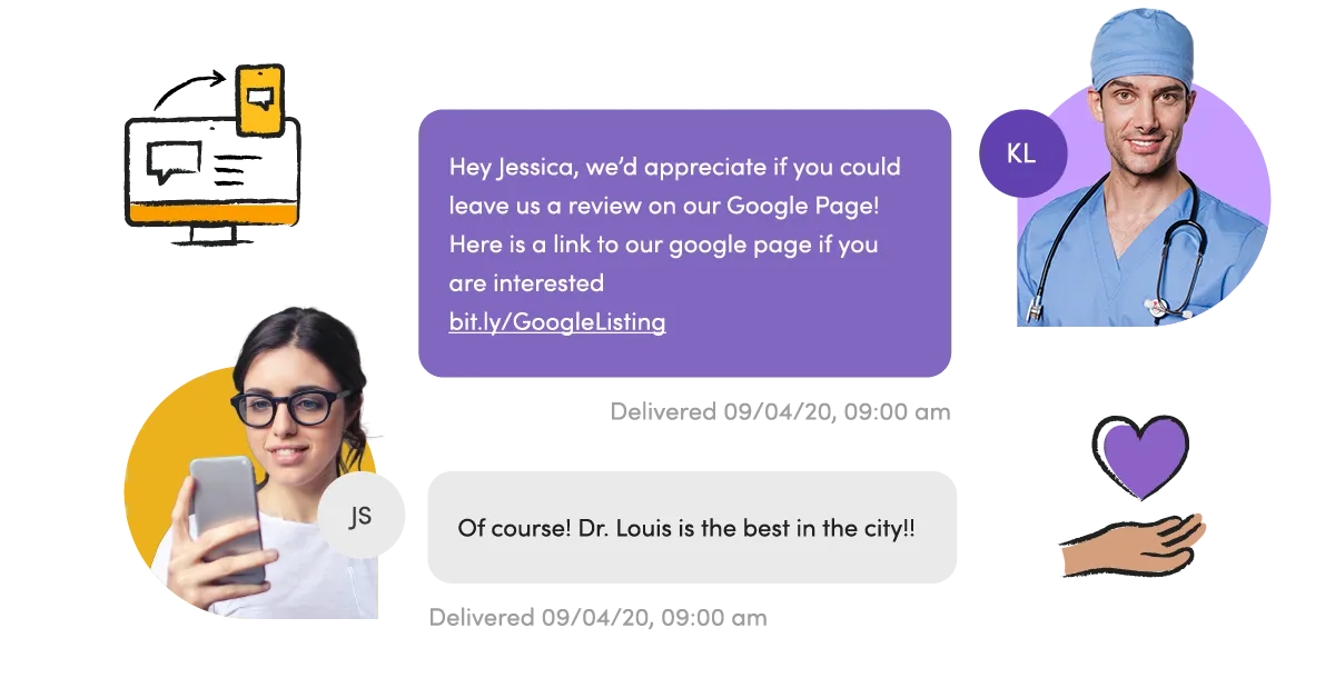 medical office sms text review collection