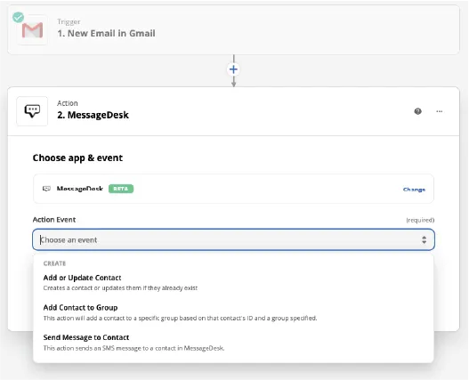 MessageDesk Zapier Trigger Actions